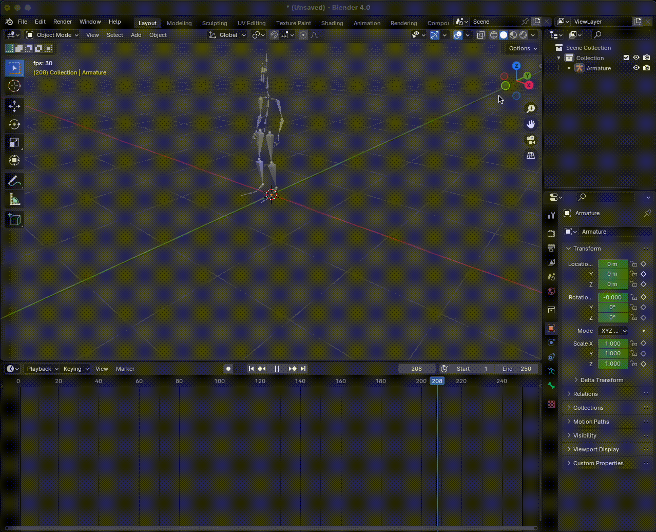 Preview of a Mixamo animation. You must press the space key on your keyboard to run or stop it.