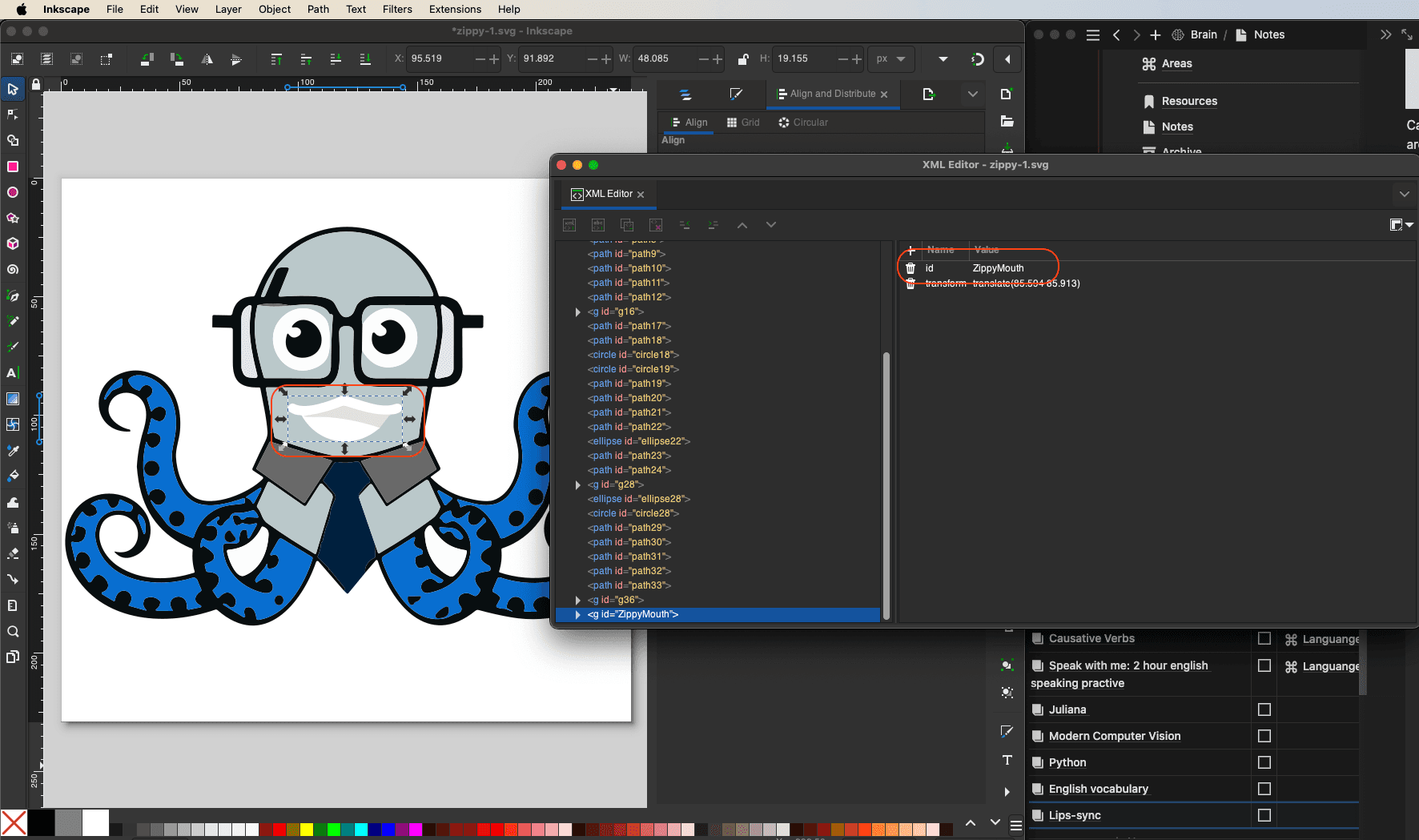 Select Zippy’s mouth and update the ID to ZippyMouth.