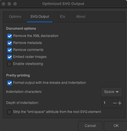 Basic configuration for saving in Optimized SVG.