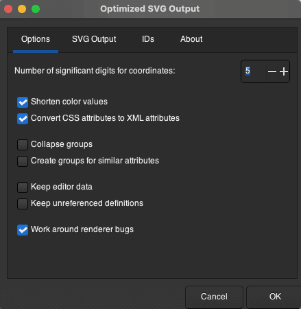 Basic configuration for saving in Optimized SVG..
