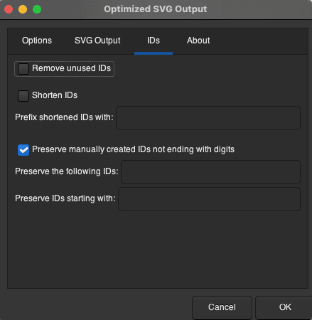 Basic configuration for saving in Optimized SVG.