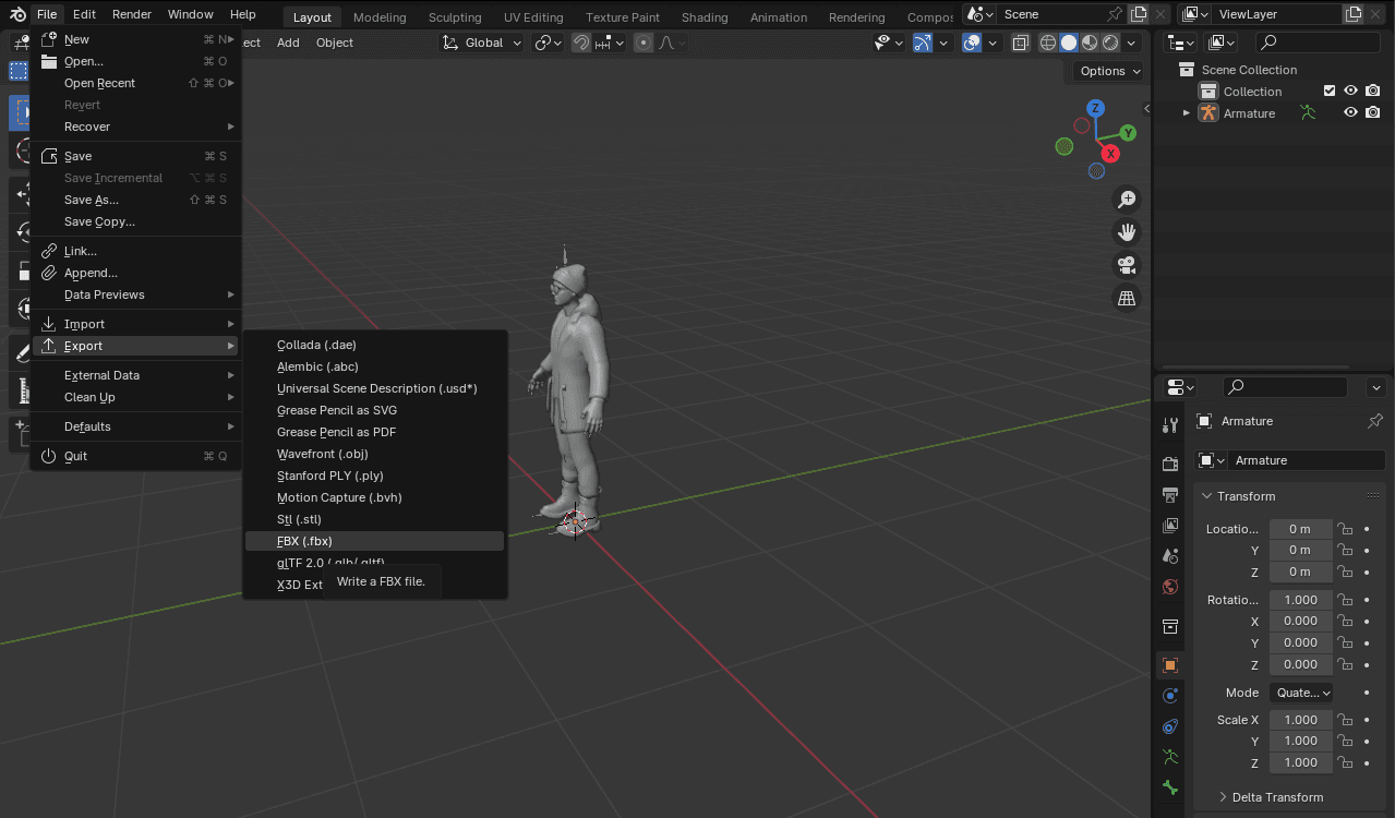 Exportar en formato FBX